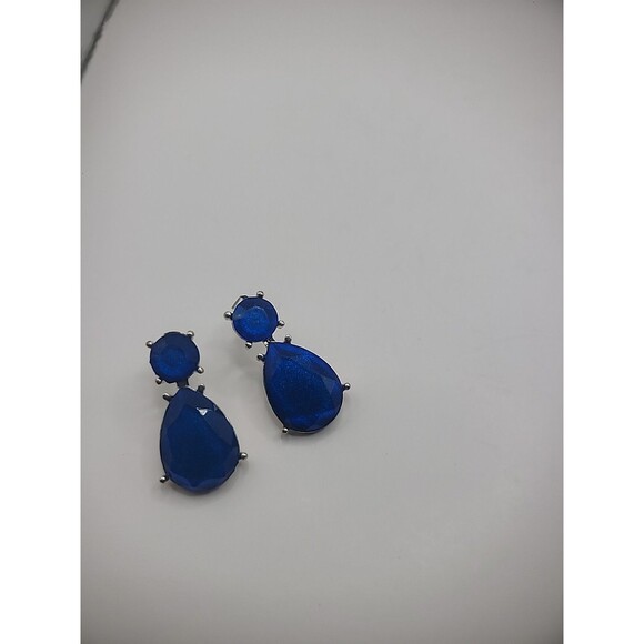 Vintage Earrings Pierced Post Stud Blue Drop Faceted Jewelry Costume - Picture 15 of 16